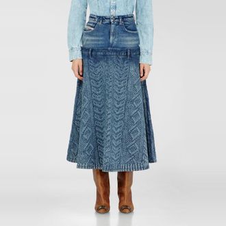 Diesel Midi skirt in cable-knit-effect denim - Skirts - Woman - Blue