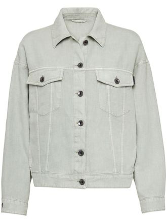 Brunello Cucinelli Denim shirtjack met monili details - Groen