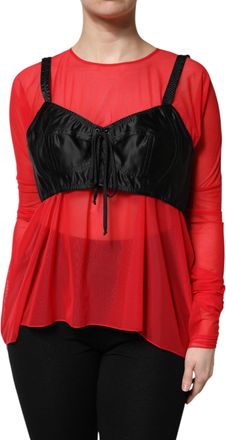 Dolce & Gabbana Womens Red Black Bustier Detailing Long Sleeves Top And Nylon Elastane