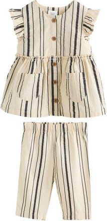 Next Kids Mono Stripe Peplum Top & Pants Set in Ivory Multi at Nordstrom, Size 1.5-2Y