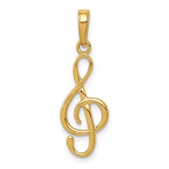 Diamond2Deal 14k Yellow Gold 3-D Clef Treble Clef Pendant