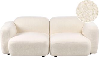 Beliani Sof&aacute; Escandinavo De 3 Plazas Respaldo Tapizado Patas De Madera Con Tapas Protectoras De Boucl&eacute; Acogedor Blanco Crema Afoss