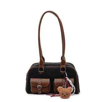 Generic PU Leather Handbag Retro Shoulder Bag with Pendant Stylish Underarm Bag (Black)