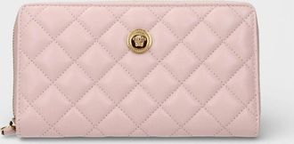 Versace Womens Zip Around Wallet Quilted Lamb Leather Pink