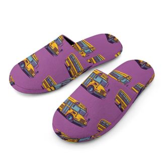 Generic School Bus Pattern Mens Cozy Memory Foam Slippers Warm Cotton House Shoes Comfy Slipper for Indoor Outdoor