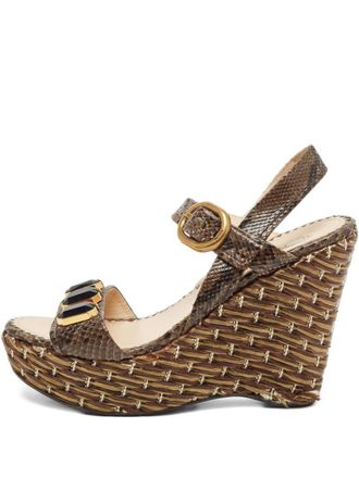 Prada 130mm leather wedge sandals - Brown