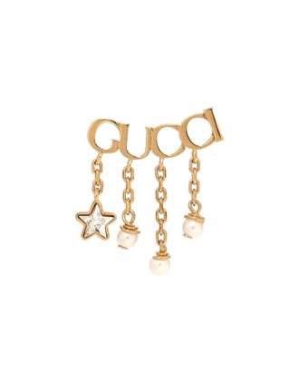 Gucci Crystal Pearl Script Drop Single Earring (Authentic Pre-Loved)