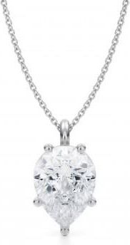 Allurez Pear Lab Diamond Prong Pendant Necklace 14K White Gold (3.50ct)