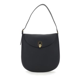 Savette Tondo Black Shoulder Bag With Adjustable Shoulder Strap And Logo Plaque On The Front In Leather Woman