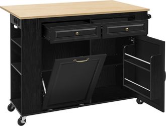 STILVORA Carro De Cocina Con Encimera Extensible, Compartimento Para Cubo, Enchufes, Toallero Y Ruedas