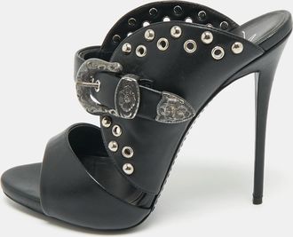 Giuseppe Zanotti Black Leather Studded Buckle Slide Sandals