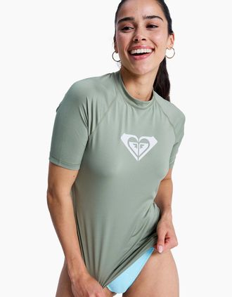 Roxy Womens Roxy Womens Whole Hearted UPF 50 Short Sleeve Rash Vest - Green - Size: 18/16