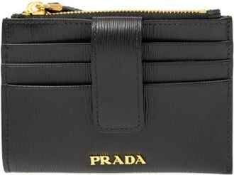 Prada Saffiano Leren Kaarthouder - Dames - Portefeuilles - Zwart - ONE Size - Leer - Accessoires