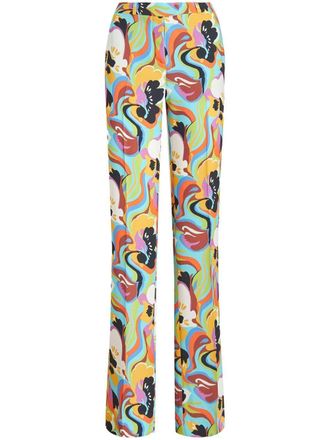 Etro floral-print straight-leg trousers - women - Viscose/Elastane - 40 - Blue