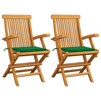 vidaXL Sillas De Jard&iacute;n 2 Uds Madera Maciza De Teca Con Cojines Verdes Vidaxl