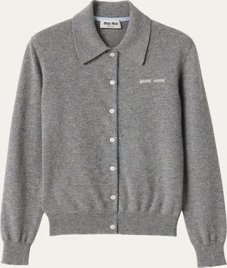 Miu Miu Intarsia Logo Cashmere Cardigan
