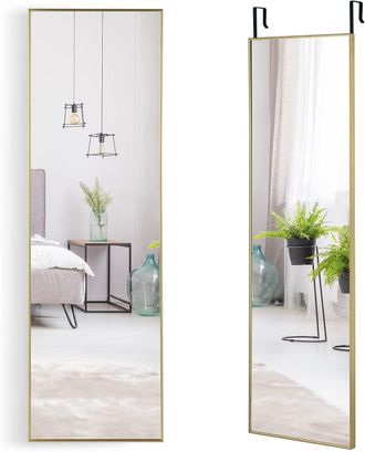 Costway Costway - Specchio Da Parete Lungo, Specchio Da Terra Appendere Con Cornice In Lega Di Alluminio E Ganci, Per Camera Da Letto E Soggiorno, 120 X 37 Cm