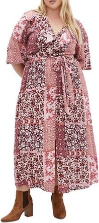 City Chic Romina Print Long Sleeve Maxi Dress at Nordstrom, Size Xxl