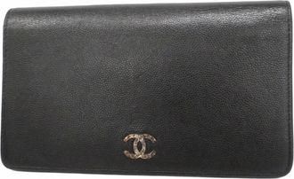 Chanel Black Leather Long Wallet (Bi-Fold) (Pre-Owned)