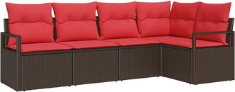 vidaXL Conjunto De Sof&aacute;s De Jard&iacute;n 5 Uds. Marr&oacute;n Y Rojo Vidaxl