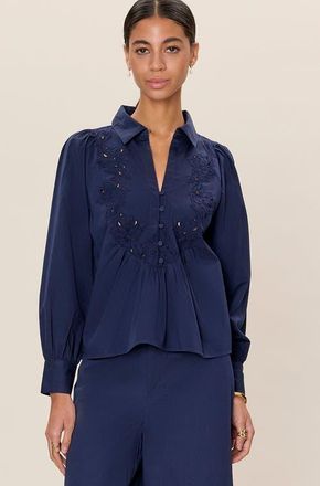 Rebecca Taylor Rachelle Pop Over Blouse in Maritime Blue at Nordstrom, Size X-Large