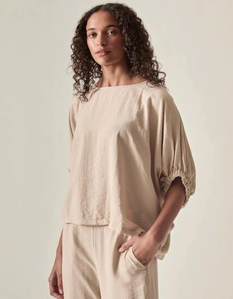 James Lakeland Womens Relaxed Gathered Sleeve Top - Oatmeal - Tan - Size: 10