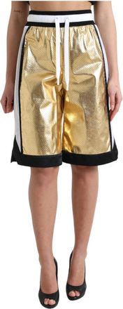 Dolce & Gabbana Gouden high-waisted metallic shorts - Dames - Korte Broeken - Geel - S - Polyester - Korte Broeken