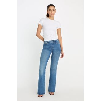 Good American Womens Power Stretch Pull-On Flare Jeans | Indigo, 0 Size Medium | Good American by Khlo&Egrave; Kardashian