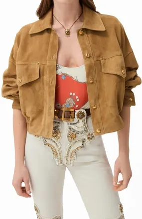 Versace Lambskin Suede Blouson Jacket in Natural at Nordstrom, Size 38
