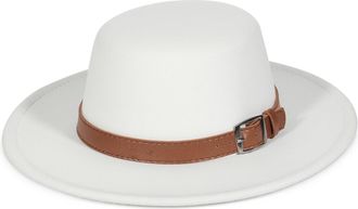 Eozy Womens Flat Top Fedora Hat Wide Brim Felt Bowler Boater Hat Party Church Jazz Hats with Belt