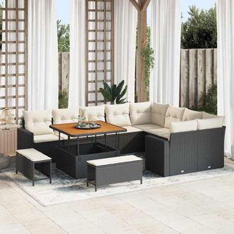vidaXL Conjunto De Sof&aacute; De Jard&iacute;n 12 Pcs Negro Rat&aacute;n Sint&eacute;tico Vidaxl