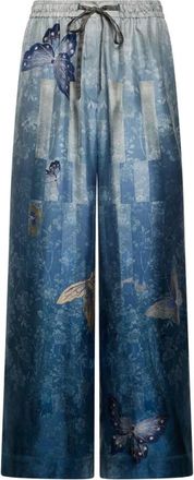 Pierre-Louis Mascia Aloe Print Wijde Broek - Dames - Wijde Broeken - Blauw - XS - Broeken