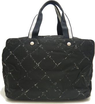 Chanel Black Nylon Boston Bag Tote Bag (Pre-Owned)