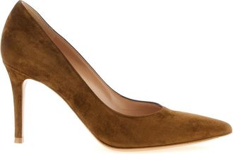 Gianvito Rossi Brown Solid Pointed Toe Pumps