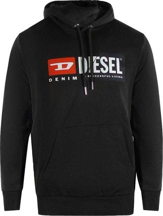Diesel Heren Denim Division Cut Drawstring Hoodie (Zwart)