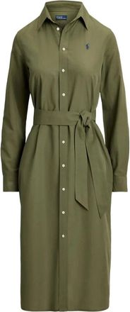 Polo Ralph Lauren Katoenen Linnen Blousejurk met Riem - Dames - Shirt Kleedjes - Groen - L - Katoen - Kleedjes