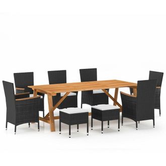vidaXL Juego De Comedor Para Jard&iacute;n 9 Piezas Negro Vidaxl