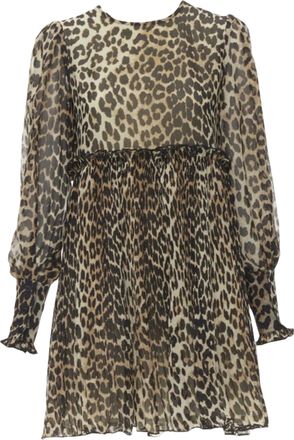 Ganni Ganni leopard spot print pleated babydoll dress