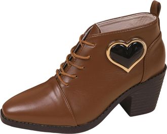 Generic Brown Ladies Everyday and Casual Versatile British Style Round Toe British Style Belt Buckle Middle Tube Color Blocked Belt Sleeve Boots Perfect for C