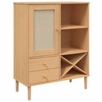 Berkfield Home Highboard SENJA Rattan Look Brown 90x40x112cm Solid Wood Pine in Light Tan | Size: 90 x 40 x 112 cm