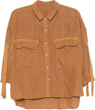 120% Lino Camicia con nodo sui polsini - Marrone