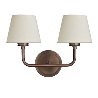 Industville Albany Double Wall Light - Natural Cotton Shades in Bronze | Size: Small