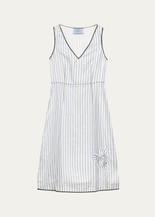 Prada Striped V-Neck Midi Dress