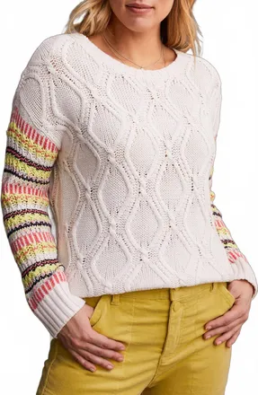 Tribal Intarsia Long Sleeve Crew Neck Sweater In Moonstone