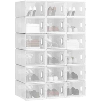 Woltu 18x Cajas De Zapatos Transparentes Cajas Para Zapatos De Pl&aacute;stico Apilables Y Plegables Organizador De Almacenamiento De Guardarropa Contenedor Zapato