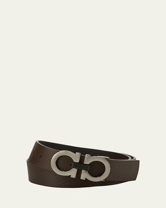 Ferragamo Moufflon Adjustable & Reversible Double-Gancini Buckle Leather Belt