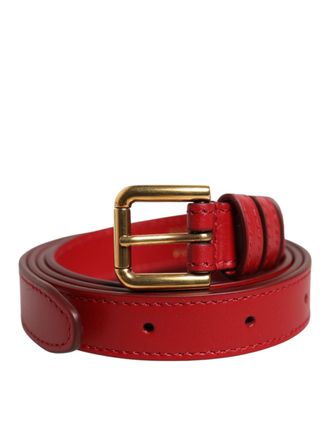 Dolce & Gabbana Red Logo Engraved Metal Waist Buckle Womens Belt