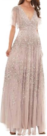 Colors Dress Beaded Flutter Sleeve Gown In Dusty Rose