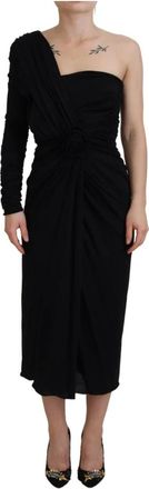 Dolce & Gabbana Elegant One-Shoulder Midi Dress - Dames - Casual kleedjes - Zwart - L - Kleedjes