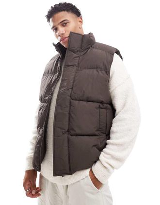 Jack & Jones puffer vest in brown